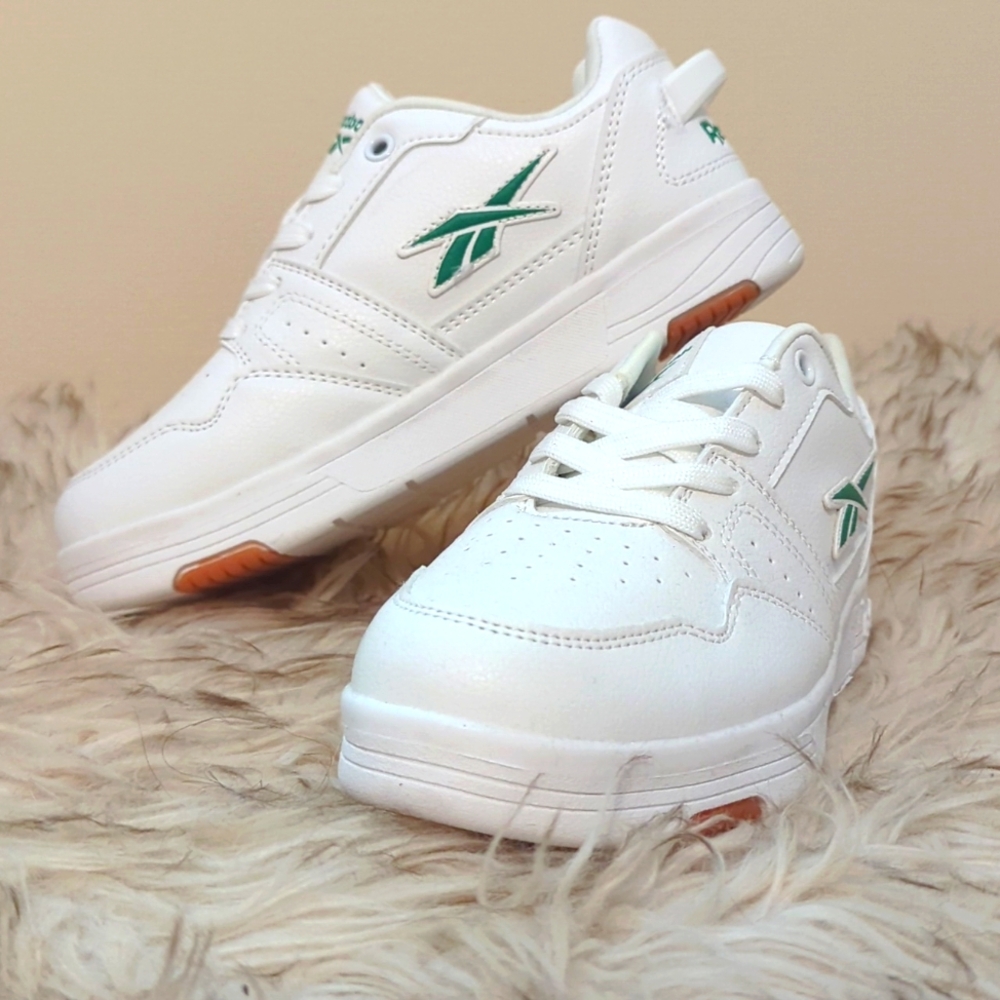 Kids white and green reeboks